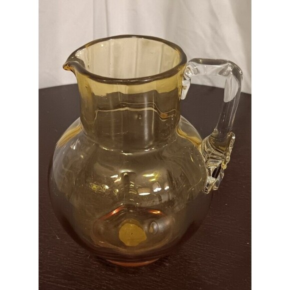 Vintage Amber Glass Cream Pitcher 5.75" Mid-Century - Picture 1 of 8